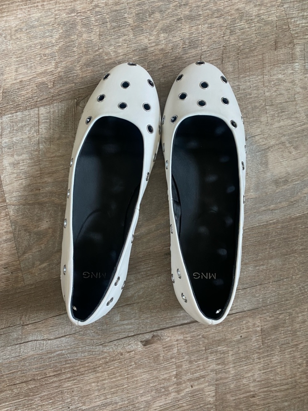 Mango White Eyelet-Stud Ballet Flats